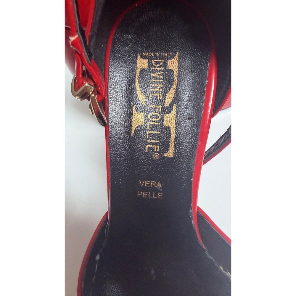 LN Divine Follie Red Patent Leather Platform Pumps Made in Italy Ankle Strap 37 - Picture 7 of 9